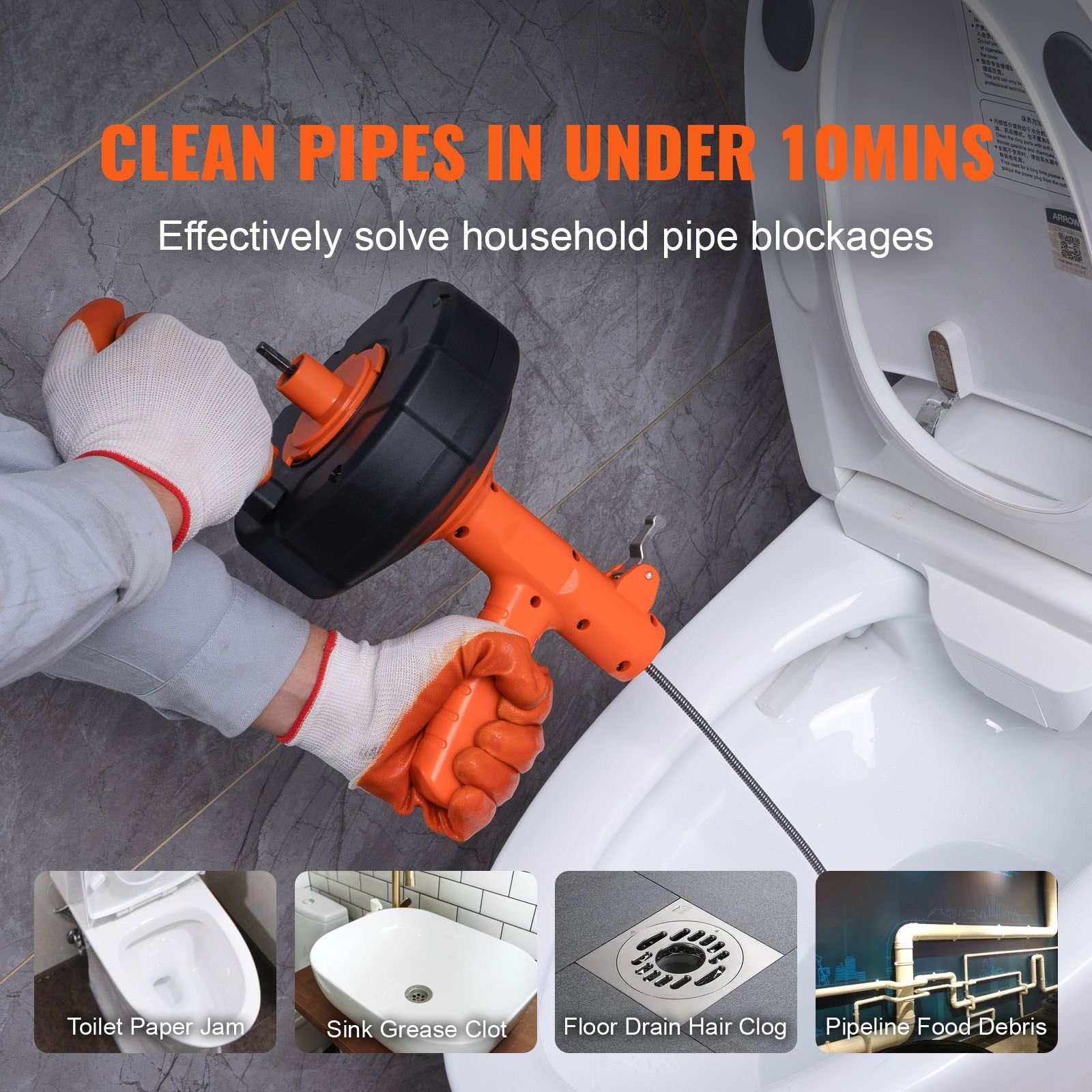 drain auger 25ft, plumbing snake auto feed, plumbers snake with drill attachment, pipe snake drain clog remover for kitchen bathroom shower sink with protective hose and gloves