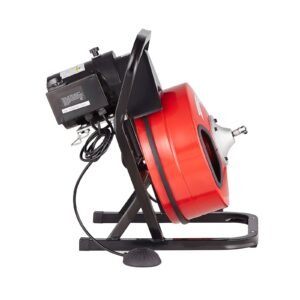 drain cleaner machine 50ft x 1/2 inch, manual feed sewer snake auger with 4 cutters & air activated foot switch for 2" to 4" pipes