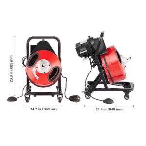 drain cleaner machine 50ft x 1/2 inch manual feed snake auger with wheels