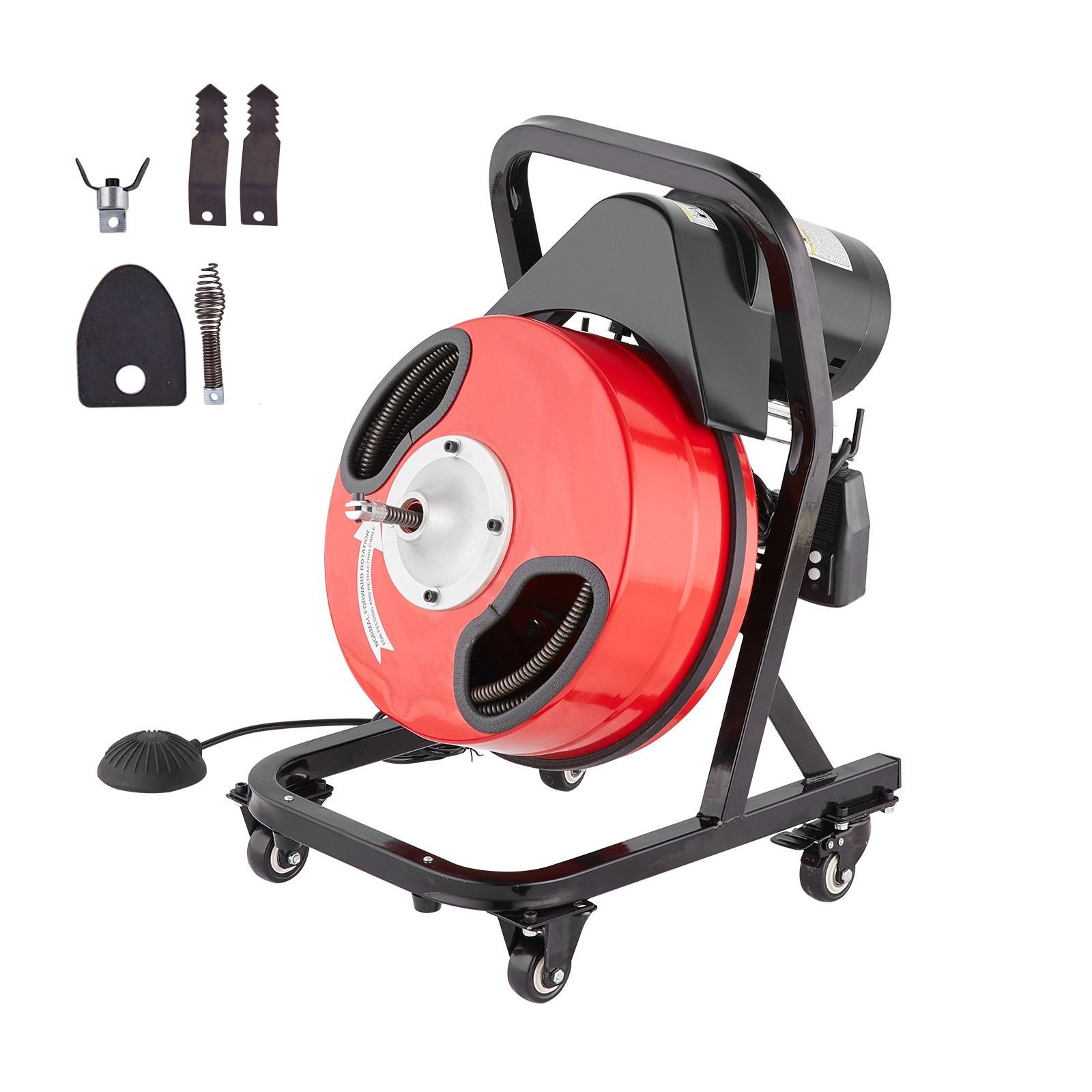drain cleaner machine 50ft x 1/2 inch manual feed snake auger with wheels