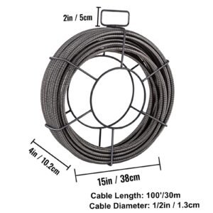 drain cleaning cable 100 feet x 1/2 inch solid core cable sewer cable drain auger cable cleaner snake clog pipe drain cleaning cable sewer drain auger snake pipe