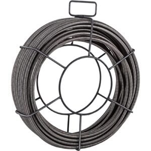drain cleaning cable 100 ft x 3/8 inch, solid core steel sewer cable with 4 cutter for 2" to 4" pipes, sewer auger cleaner cable for sink, floor drain, toilet