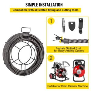 drain cleaning cable 50 feet x 1/2 inch solid core cable sewer cable drain auger cable cleaner snake clog pipe drain cleaning cable sewer drain auger snake pipe