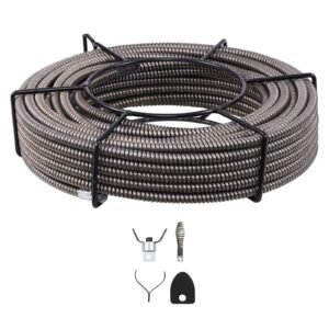 Drain Cleaning Cable 75 Feet x 1/2 Inch Solid Core Cable Sewer Cable Drain Auger Cable Cleaner Snake Clog Pipe Drain Cleaning Cable Sewer Drain Auger Snake Pipe