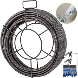 Drain Cleaning Cable 75 Feet x 3/8 Inch Solid Core Cable Sewer Cable Drain Auger Cable Cleaner Snake Clog Pipe Drain Cleaning Cable Sewer Drain Auger Snake Pipe