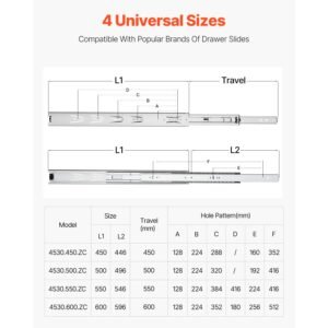 drawer slides, 24 inch, 10 pairs full extension ball bearing cabinet rails, 100 lb load capacity heavy duty side mount dresser drawer slides, drawer track runners for kitchen diy replacement
