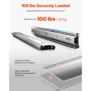 drawer slides, 24 inch, 10 pairs full extension ball bearing cabinet rails, 100 lb load capacity heavy duty side mount dresser drawer slides, drawer track runners for kitchen diy replacement