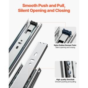 drawer slides, 24 inch, 10 pairs full extension ball bearing cabinet rails, 100 lb load capacity heavy duty side mount dresser drawer slides, drawer track runners for kitchen diy replacement