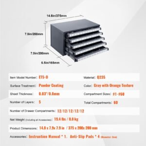 drill bit dispenser cabinet, five drawer drill bit organizer cabinet for #1 to #60 steel drill dispenser organizer cabinet with labels, stackable drill dispenser for drill bit storage