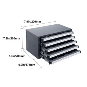 drill bit dispenser cabinet, five drawer drill bit organizer cabinet for #1 to #60 steel drill dispenser organizer cabinet with labels, stackable drill dispenser for drill bit storage