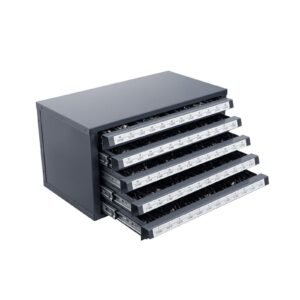 drill bit dispenser cabinet, five drawer drill bit organizer cabinet for #1 to #60 steel drill dispenser organizer cabinet with labels, stackable drill dispenser for drill bit storage