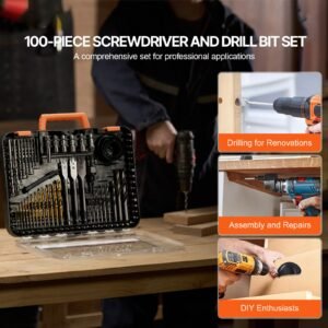 drill bit set, 100 pieces drill and driver bit set, screwdriver bit set suitable for wood metal cement drilling and screw driving, drill bit sets combo kit assorted in organized carrying case