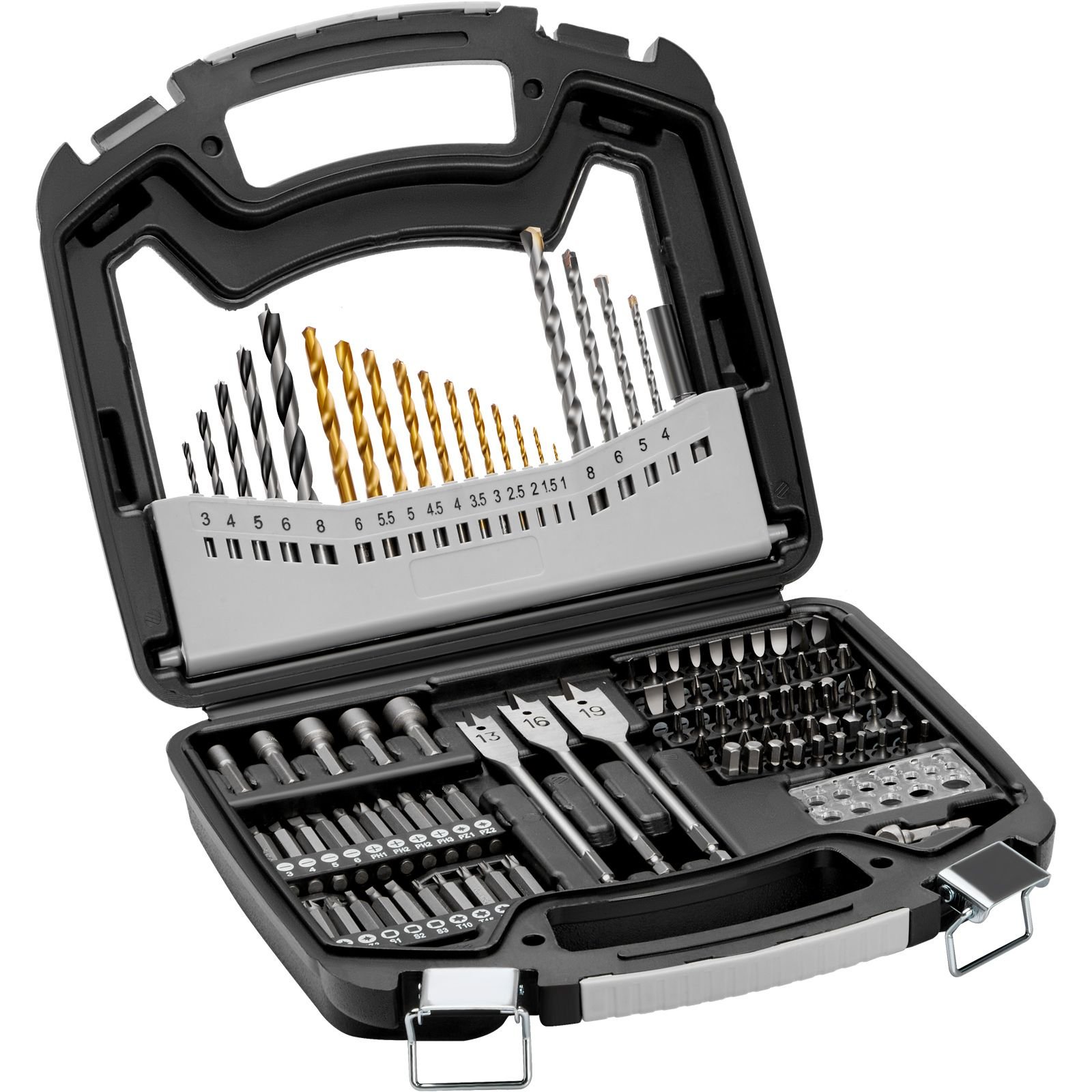 drill bit set, 101 pieces drill and driver bit set, screwdriver bit set suitable for wood metal cement drilling and screw driving, drill bit sets combo kit assorted in organized carrying case