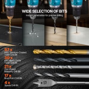 drill bit set, 246 pieces drill and driver bit set, screwdriver bit set suitable for wood metal cement drilling and screw driving, drill bit sets combo kit assorted in organized carrying case