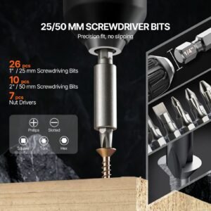 drill bit set, 70 pieces drill and driver bit set, screwdriver bit set suitable for wood metal cement drilling and screw driving, drill bit sets combo kit assorted in organized carrying case