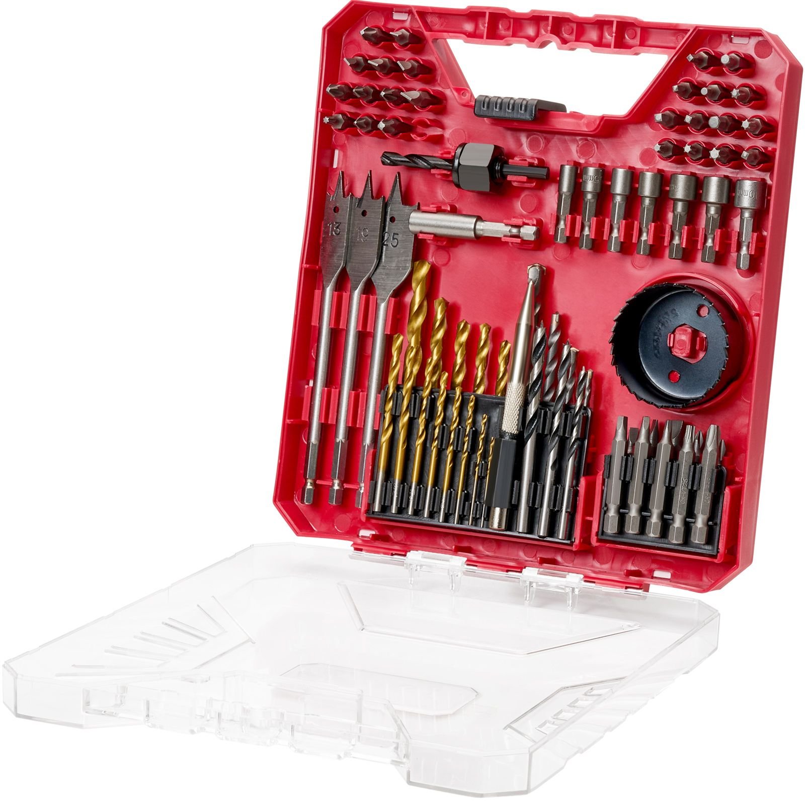 drill bit set, 70 pieces drill and driver bit set, screwdriver bit set suitable for wood metal cement drilling and screw driving, drill bit sets combo kit assorted in organized carrying case