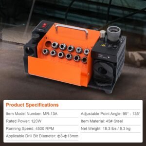drill bits sharpener, mr 13a end mill grinder sharpener 3 13mm, 95° to 135° point angle adjustable drill bit re sharpener, portable bits sharpening machine with 11 collets, cbn wheel for hss