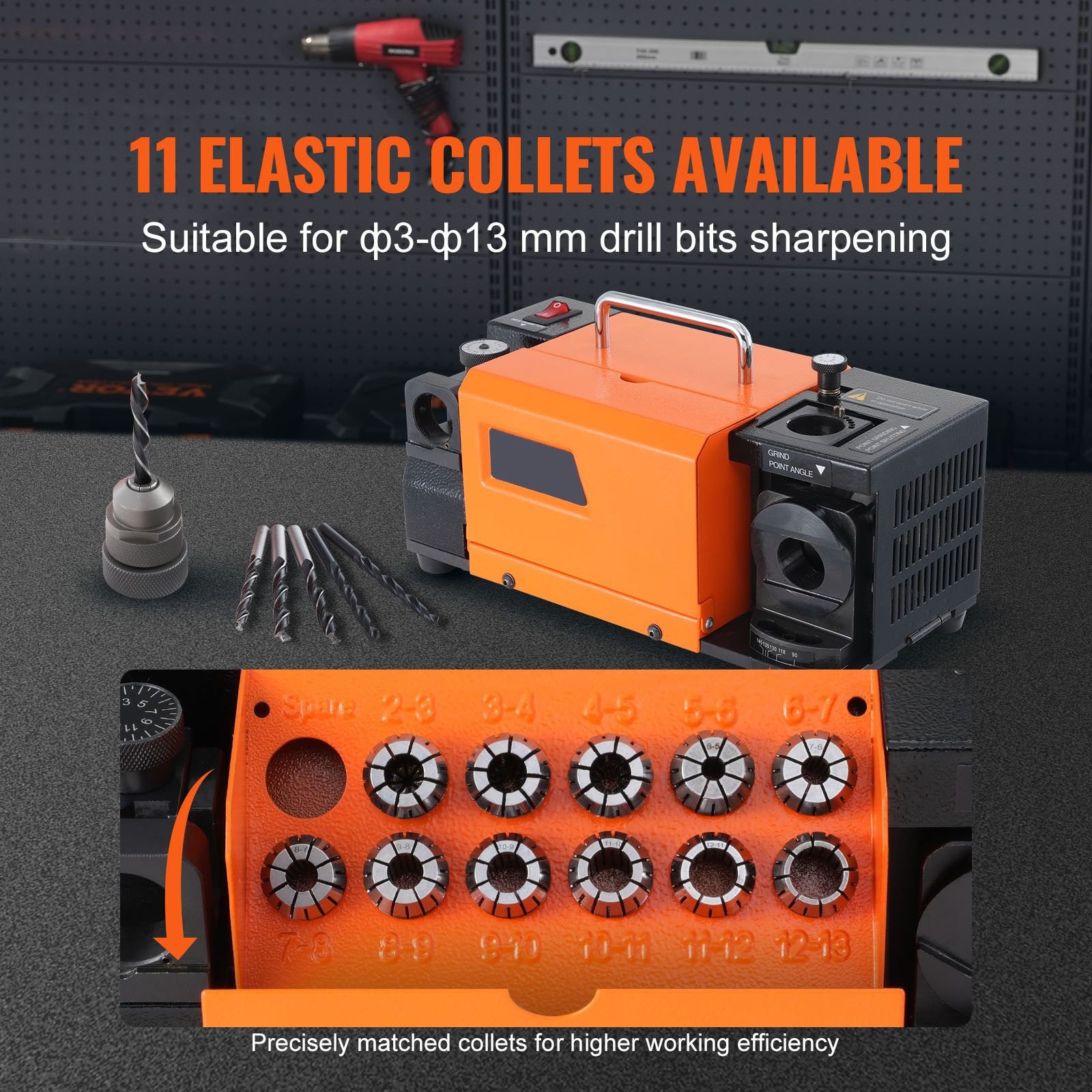drill bits sharpener, mr 13a end mill grinder sharpener 3 13mm, 95° to 135° point angle adjustable drill bit re sharpener, portable bits sharpening machine with 11 collets, cbn wheel for hss
