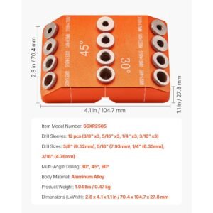 drill guide, 30/ 45/ 90 degree angle 4 sizes portable precision drilling guide jig, for drilling angled or horizontal holes, aluminum alloy, for deck cable railing wood post stair handrail
