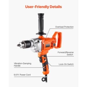 drill mixer, 1/2 inch corded electric drill mixer set, 0 850rpm 5.4a mixing drills, mixing drills machine with d handle for drilling & blending, handheld cement mixers for fodder, paint, cement
