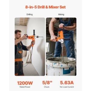 drill mixer, 5/8 inch corded electric drill mixer set, 0 750rpm 5.63a mixing drills, mixing drills machine with d handle for drilling & blending, handheld cement mixers for fodder, paint, cement
