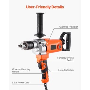 drill mixer, 5/8 inch corded electric drill mixer set, 0 750rpm 5.63a mixing drills, mixing drills machine with d handle for drilling & blending, handheld cement mixers for fodder, paint, cement