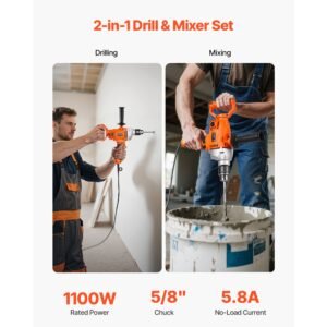drill mixer, 5/8 inch corded electric drill mixer set, 0 850rpm 5.8a mixing drills, mixing drills machine with d handle for drilling & blending, handheld cement mixers for fodder, paint, cement