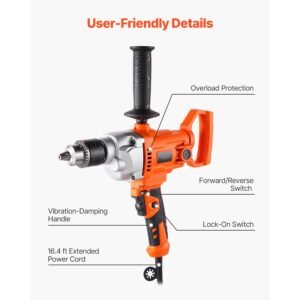 drill mixer, 5/8 inch corded electric drill mixer set, 0 850rpm 5.8a mixing drills, mixing drills machine with d handle for drilling & blending, handheld cement mixers for fodder, paint, cement