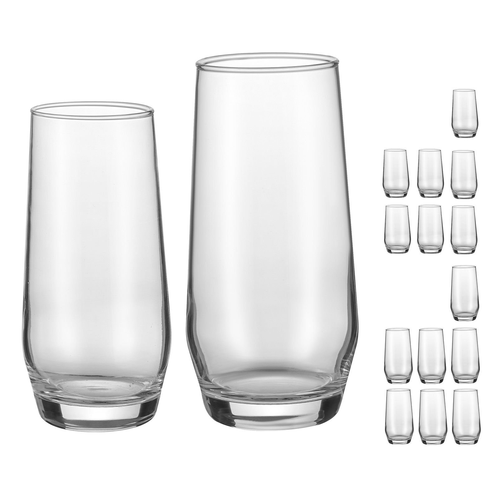 drinking glasses set, 16 piece crystal glass cups, elegant mixed glassware set, with 8 pcs 18.26 oz highball and 8 pcs 11.5 oz cocktail drinkware for kitchen, beer, smoothie, juice, soda, wine