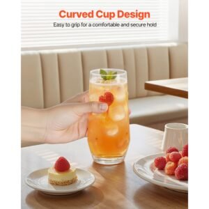 drinking glasses set, 16 piece crystal glass cups, elegant mixed glassware set, with 8 pcs 18.26 oz highball and 8 pcs 11.5 oz cocktail drinkware for kitchen, beer, smoothie, juice, soda, wine