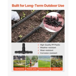 drip irrigation fittings kit for 1/4" tubing, 300 pcs drip irrigation system parts, tees, straight barb, 4 way coupling, elbows, end plug, single barbs, barbed connectors for yard garden lawn
