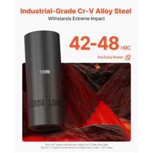 drive impact socket set 1/2" 65pcs deep & standard socket set sae 3/8" to 1 1/4" and metric 10 24mm, 6 point cr v & cr mo alloy steel for auto repair easy to read size markings, storage case