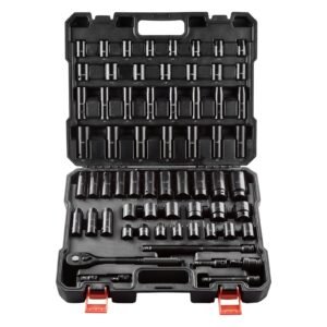Drive Impact Socket Set 1/2" - 65PCS Deep & Standard Socket Set SAE 3/8" to 1-1/4" and Metric 10-24mm, 6 Point CR-V & Cr-Mo Alloy Steel for Auto Repair - Easy-to-Read Size Markings, Storage Case