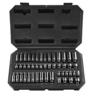drive impact socket set 1/4" 14 piece deep socket set metric 4 15mm 6 point cr mo alloy steel for auto repair easy to read size markings rugged construction socket organizer