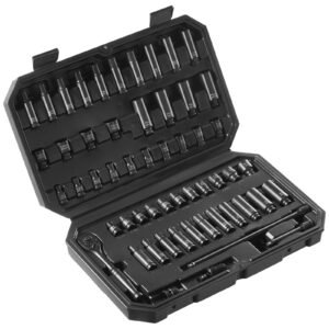 drive impact socket set 1/4" 55 piece deep & shallow socket set sae 5/32" 9/16" and metric 4 15mm 6 point cr v alloy steel for auto repair easy to read size markings storage case