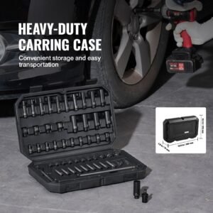 drive impact socket set 1/4" 55 piece deep & shallow socket set sae 5/32" 9/16" and metric 4 15mm 6 point cr v alloy steel for auto repair easy to read size markings storage case