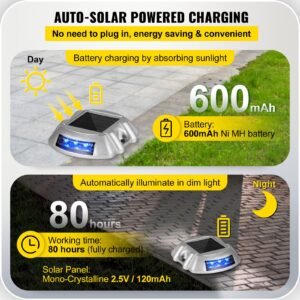 driveway lights 16 pack, solar driveway lights with switch button, solar deck lights waterproof, wireless dock lights 6 leds for path warning garden walkway sidewalk steps, led bright blue