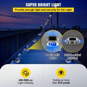 driveway lights 16 pack, solar driveway lights with switch button, solar deck lights waterproof, wireless dock lights 6 leds for path warning garden walkway sidewalk steps, led bright blue
