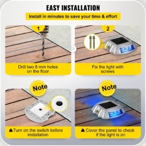 driveway lights 16 pack, solar driveway lights with switch button, solar deck lights waterproof, wireless dock lights 6 leds for path warning garden walkway sidewalk steps, led bright blue