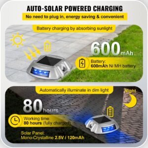driveway lights 24 pack, solar driveway lights with switch button, solar deck lights waterproof, wireless dock lights 6 leds for path warning garden walkway sidewalk steps, led bright blue