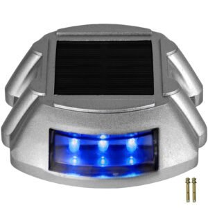 Driveway Lights 24-Pack, Solar Driveway Lights with Switch Button, Solar Deck Lights Waterproof, Wireless Dock Lights 6 LEDs for Path Warning Garden Walkway Sidewalk Steps, LED Bright Blue