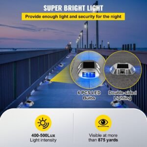 driveway lights 24 pack, solar driveway lights with switch button, solar deck lights waterproof, wireless dock lights 6 leds for path warning garden walkway sidewalk steps, led bright blue