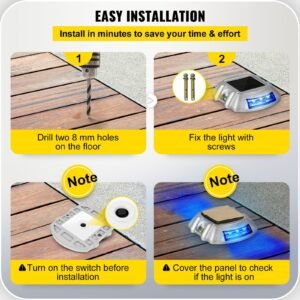 driveway lights 24 pack, solar driveway lights with switch button, solar deck lights waterproof, wireless dock lights 6 leds for path warning garden walkway sidewalk steps, led bright blue