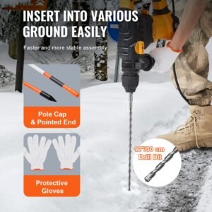 driveway markers, 100 pcs 48 inch, 0.31 in diameter, orange fiberglass poles snow stakes with reflective tape, 12" steel drill bit & protection gloves for parking lots, walkways easy visibility