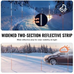 driveway markers, 100 pcs 48 inch, 0.31 in diameter, orange fiberglass poles snow stakes with reflective tape, 12" steel drill bit & protection gloves for parking lots, walkways easy visibility