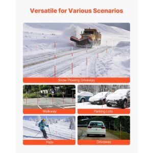 driveway markers, 500pcs 48 in long 1/4 in dia, hi visibility driveway reflectors with 12 in steel drill bits, reflective snow sticks fiberglass pole for parking lots, walkways, snow plowing