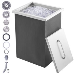 Drop in Ice Chest, 14"L x 12"W x 18"H Stainless Steel Ice Cooler, Commercial Ice Bin with Cover, 40 qt Outdoor Kitchen Ice Bar, Drain-pipe and Drain Plug Included, for Cold Wine Beer