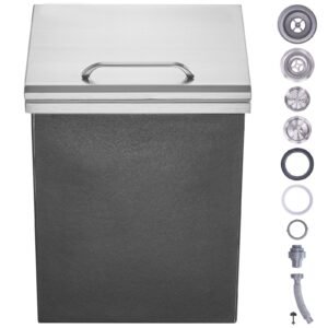 Drop in Ice Chest, 14"L x 12"W x 18"H Stainless Steel Ice Cooler, Commercial Ice Bin with Hinged Cover, 40 qt Outdoor Kitchen Ice Bar, Drain-pipe and Drain Plug Included, for Cold Wine Beer