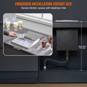 drop in ice chest, 18"l x 12"w x 14.5"h stainless steel ice cooler, commercial ice bin with sliding cover, 40.9 qt outdoor kitchen ice bar, drain pipe and drain plug included, for cold wine beer