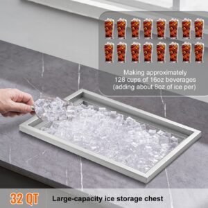drop in ice chest, 20"l x 14"w x 12"h stainless steel ice cooler, commercial ice bin with cover, 40 qt outdoor kitchen ice bar, drain pipe and drain plug included, for cold wine beer